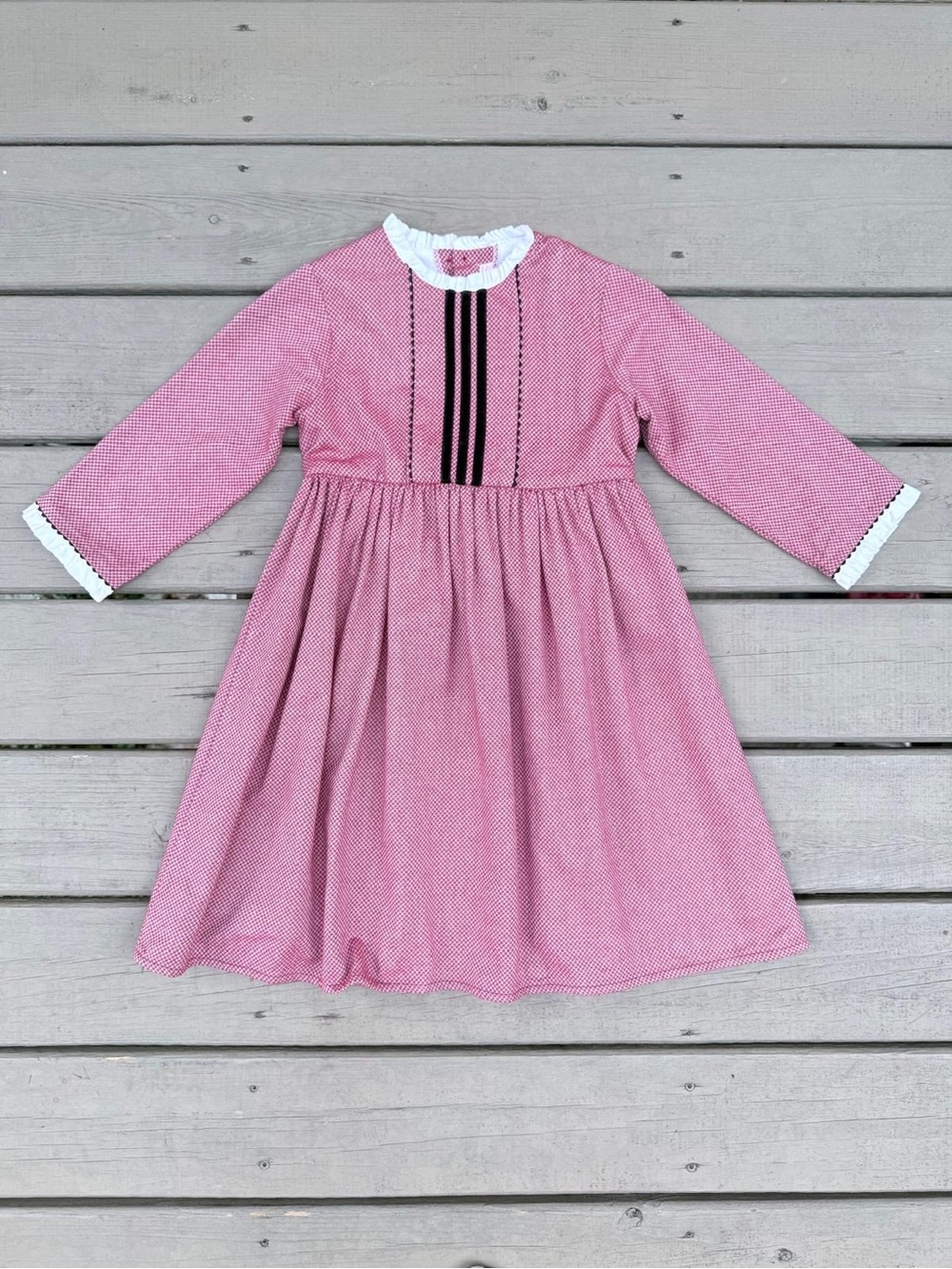 La Coqueta Girls' Pink Velvet-Trim Long Sleeve Dress